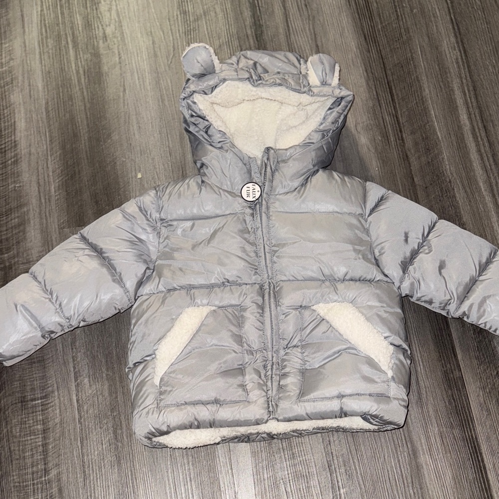 Rothschild Light Gray Puffer Jacket with Sherpa Lined Hood